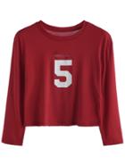 Romwe Red Number Print Cropped Distressed T-shirt