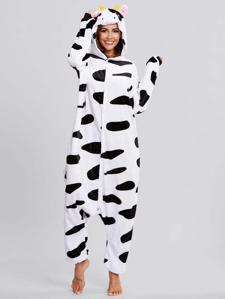 Romwe Drop Crotch Cow Pyjama Jumpsuit