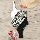 Romwe Leopard Colorblock One Shoulder One Piece Swimsuit