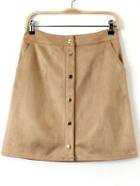 Romwe Apricot Buttons Pockets Bodycon Skirt
