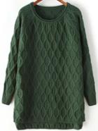Romwe Dip Hem Diamond Dark Green Sweater