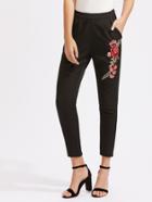 Romwe Embroidered Flower Applique Tailored Pants
