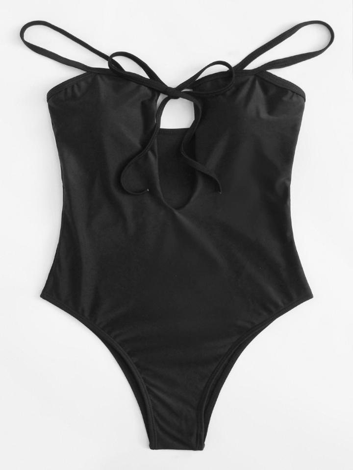 Romwe Bow Tie Cut Out Swimsuit