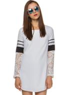 Romwe White Long Sleeve With Lace Dress