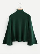 Romwe Mock Neck Flare Sleeve Jersey Jumper