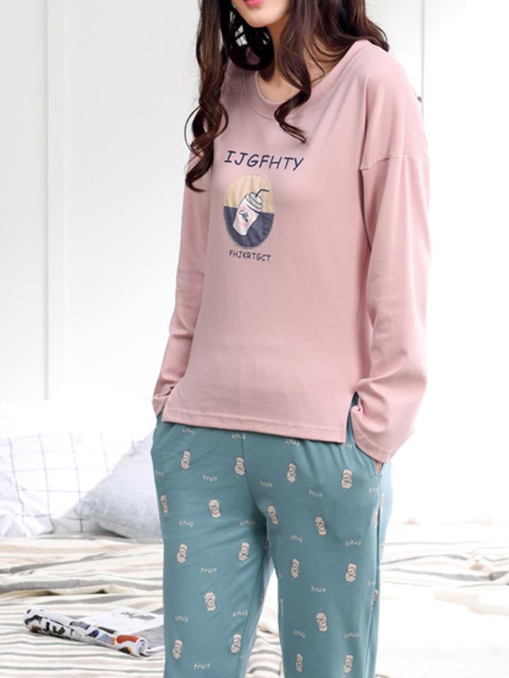 Romwe Slit Side Tee & Pants Pj Set