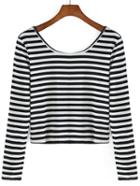 Romwe Long Sleeve Striped T-shirt