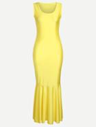 Romwe Yellow Fishtail Sleeveless Dress