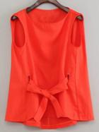 Romwe Red Round Neck Sleeveless Self-tie Bow Blouse