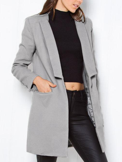 Romwe Lapel Single Button Pockets Grey Coat