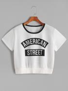 Romwe White Slogan Print Crop T-shirt