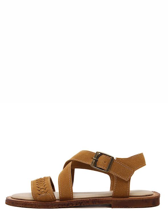 Romwe Brown Peep Toe Hollow Crisscross Sandals