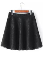 Romwe Embroidered Lace Flare Skirt