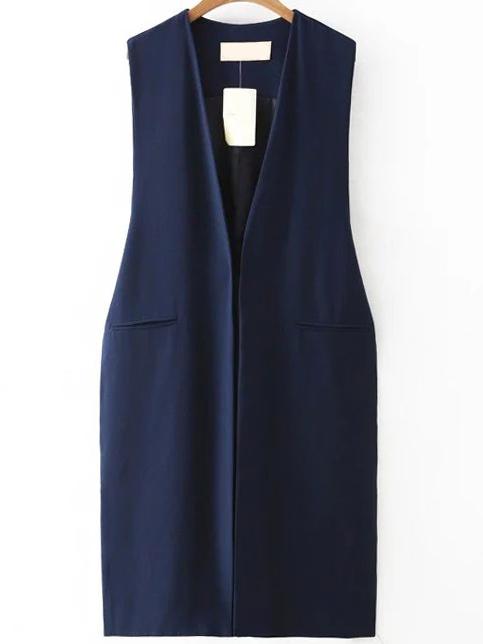 Romwe Split Side Navy Vest