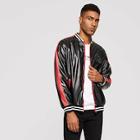Romwe Guys Patch Detail Faux Leather Bomber Jacket