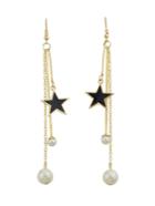 Romwe Star Pearl Long Chain Earrings