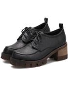 Romwe Black Brush Lace Up Heavy-bottomed Flats