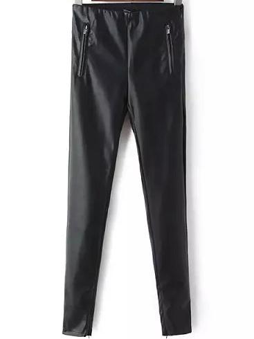 Romwe Women Zipper Slim Black Leggings