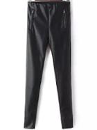 Romwe Women Zipper Slim Black Leggings