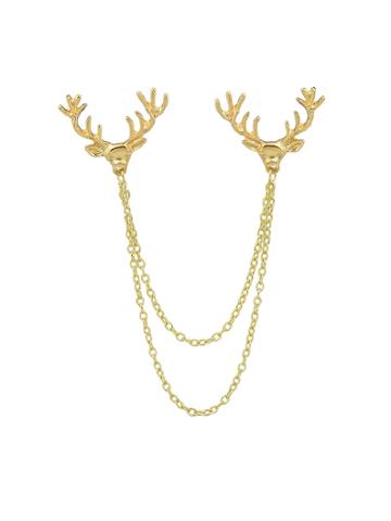 Romwe Gold Tie Clips Silver Gold-color Metal Deer Head Brooches