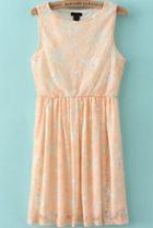 Romwe Rose Print Lace Orange Dress