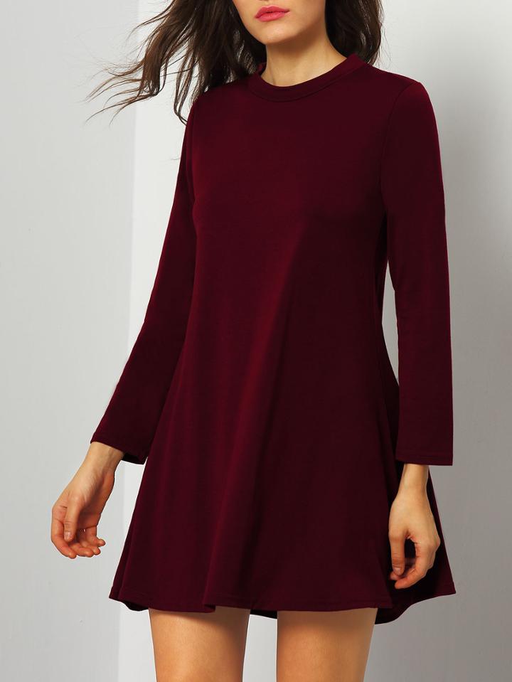 Romwe Burgundy Long Sleeve Shift Dress