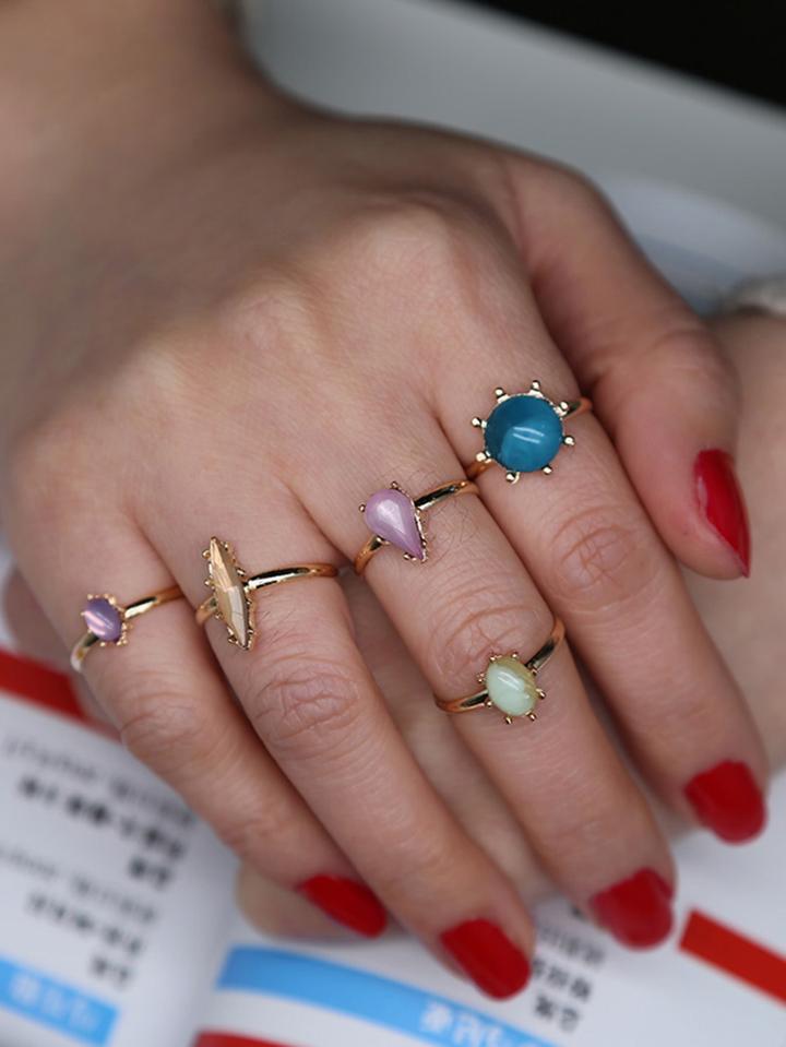 Romwe Round Gemstone Design Ring Set