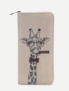 Romwe Beige Giraffe Print Cut Wallet
