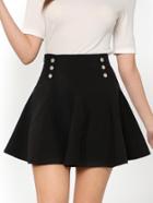 Romwe Dual Button Front Flare Skirt