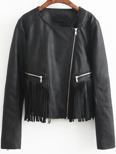 Romwe Tassel Zipper Slim Jacket