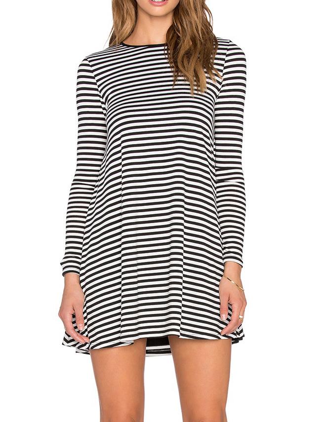 Romwe Long Sleeve Striped Shift Dress