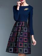 Romwe Navy Sequined Print A-line Dress