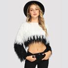 Romwe Fringe Detail Colorblock Sweater