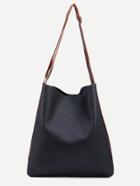 Romwe Black Faux Leather Shoulder Bag With Striped Strap