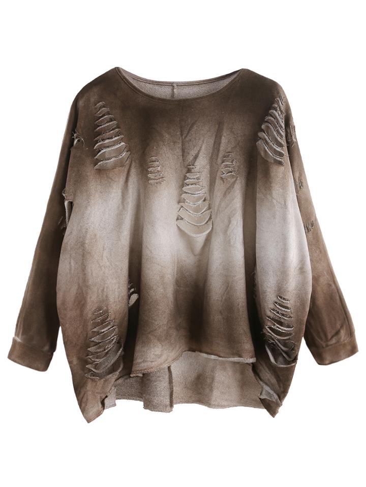 Romwe Bleached High Low Distressed Sweatshirt