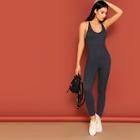 Romwe Criss Cross Backless Ribbed Knit Jumpsuit