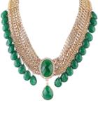 Romwe Green Drop Gemstone Gold Multilayer Necklace