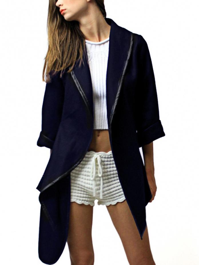 Romwe Lapel Asymmetrical Navy Coat