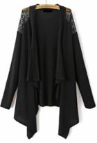 Romwe Black Lace Shoulder Cardigan Sweater