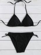 Romwe Black Side Tie Triangle Bikini Set