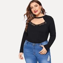 Romwe Plus Contrast Lace Skinny Tee