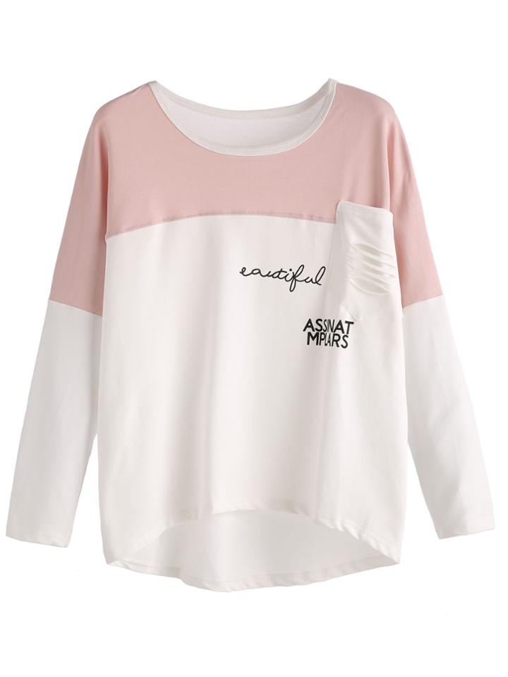 Romwe White Contrast Letters Print Pocket T-shirt