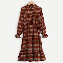 Romwe Tartan Plaid Ruffle Hem Shirt Dress