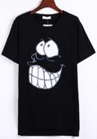 Romwe Mouth Print Black T-shirt