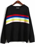 Romwe Striped Loose Black Sweater
