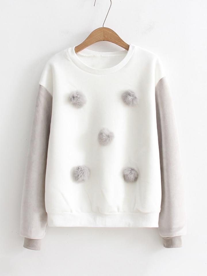 Romwe Contrast Sleeve Pom Pom Sweatshirt