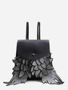 Romwe Black Wings Design Pu Flap Backpack