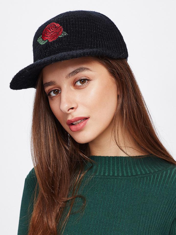 Romwe Embroidery Flower Snapback Hat