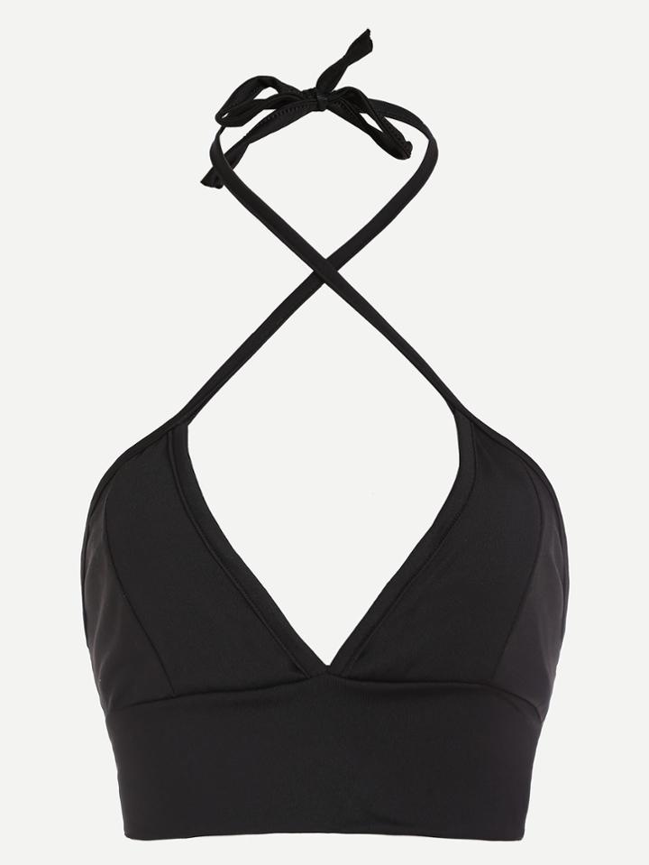 Romwe Criss Cross Crop Halter Top