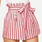 Romwe Paperbag Waist Double Button Striped Shorts